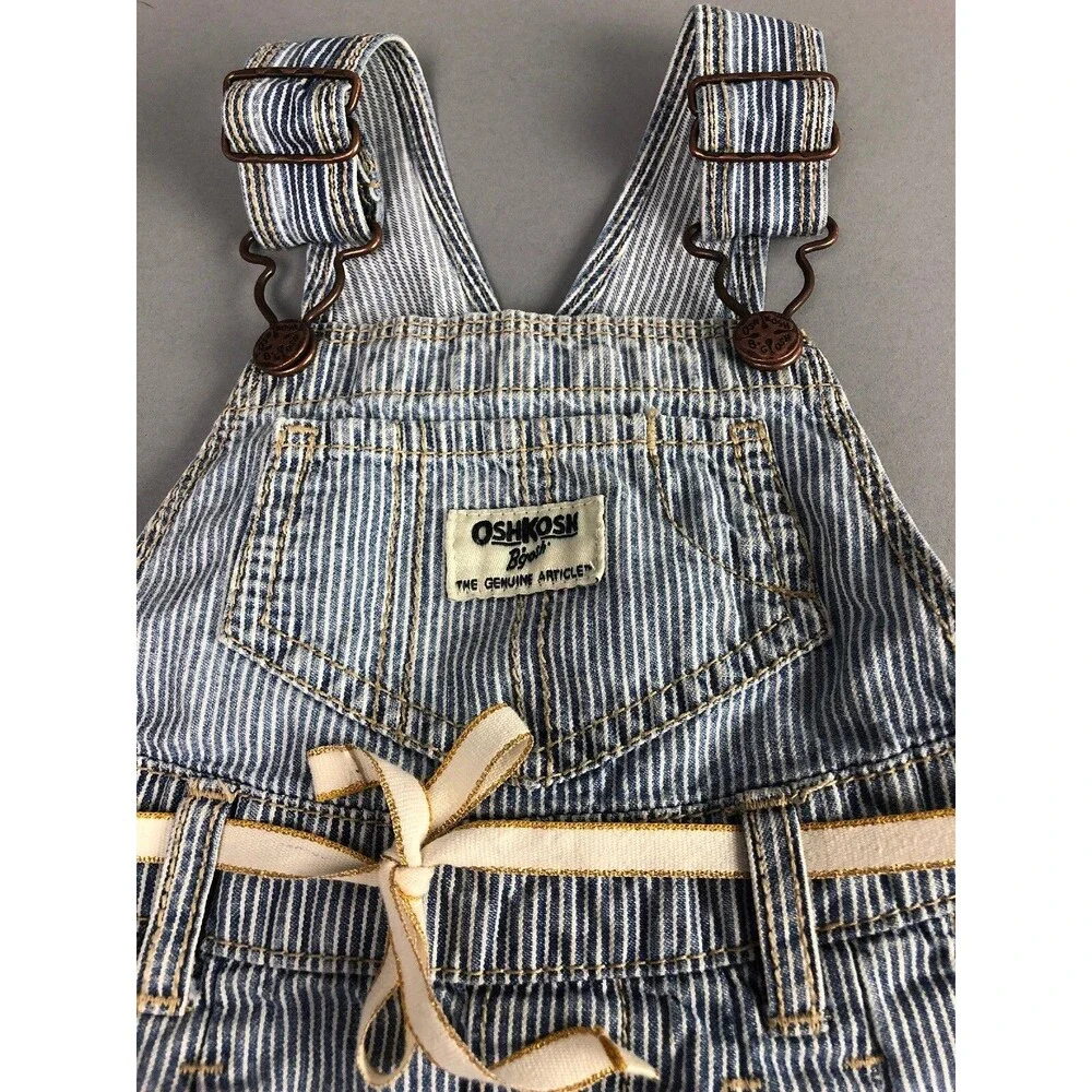 Oshkosh Dress 18 Month Vestback Denim Blue Pinstripe Railroad Toddler Bibs